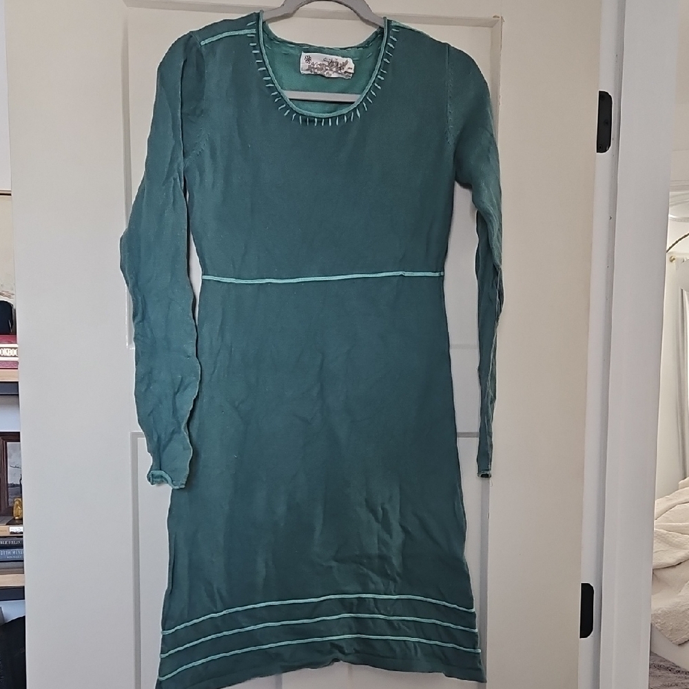 Aventura Teal Long-Sleeve Knit Dress with Contrast Trim